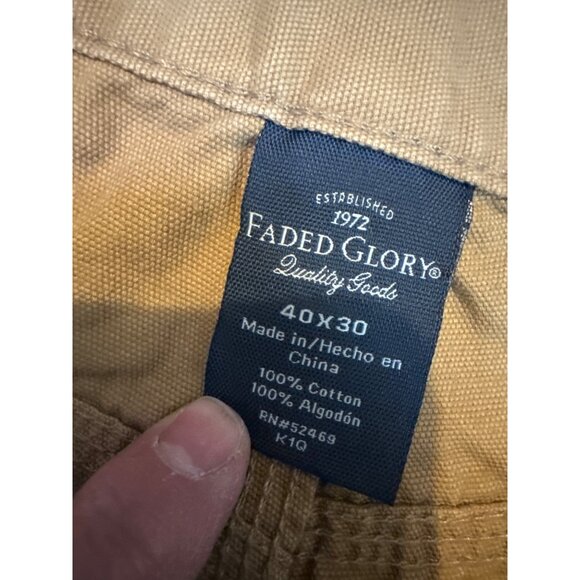 Mens Faded Glory Khaki Cargo Carpenters Pants 40X30 100% Cotton Casual Wear - Picture 2 of 7
